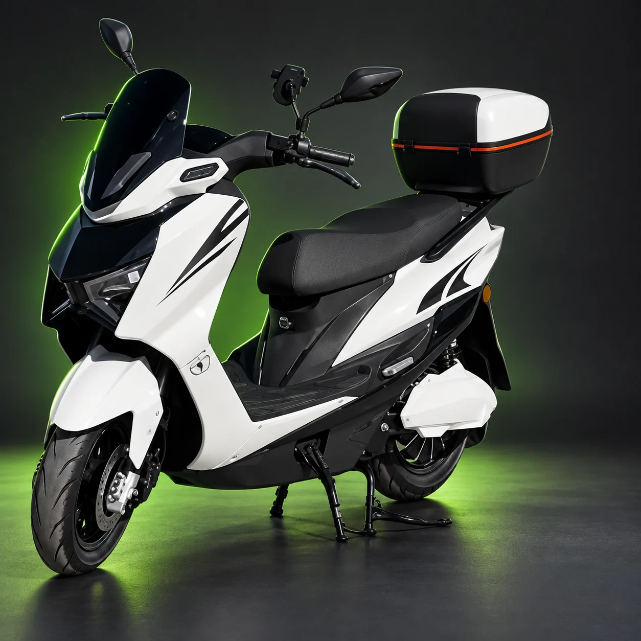 Scooter elétrica branca com para-brisa