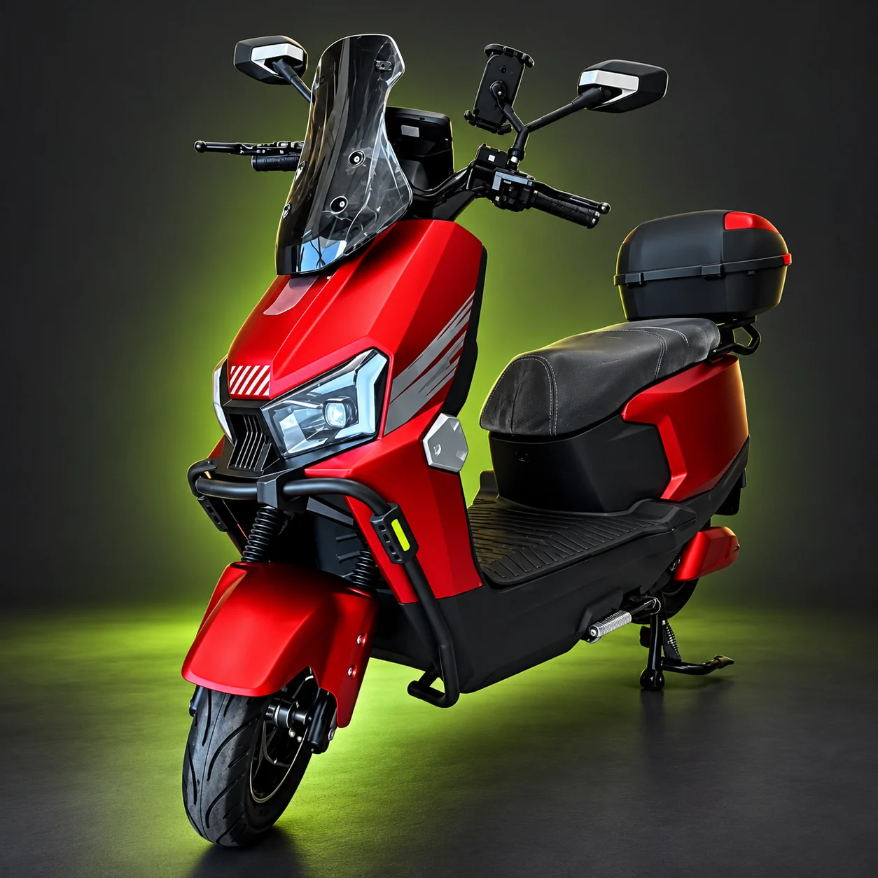 Scooter elétrica vermelha com baú
